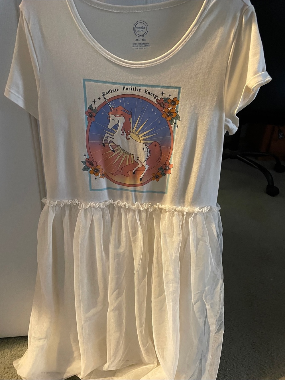 wonder nation White Girls Dress with Multicolor Unicorn Graphic